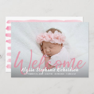 Baby Girl Pink 1 Photo Welcome Birth Announcement