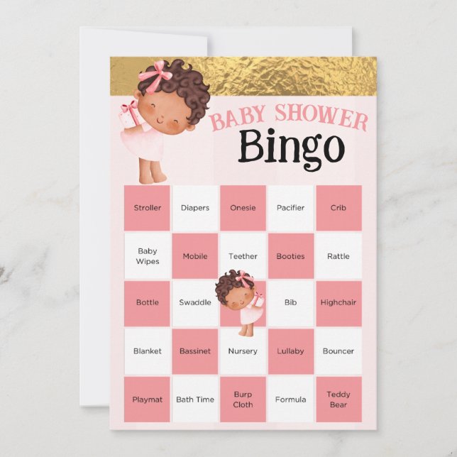 Baby Girl Pink And Gold Baby shower Bingo Game  (Front)
