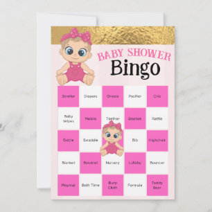 Baby Girl Pink And Gold Baby shower Bingo Game 