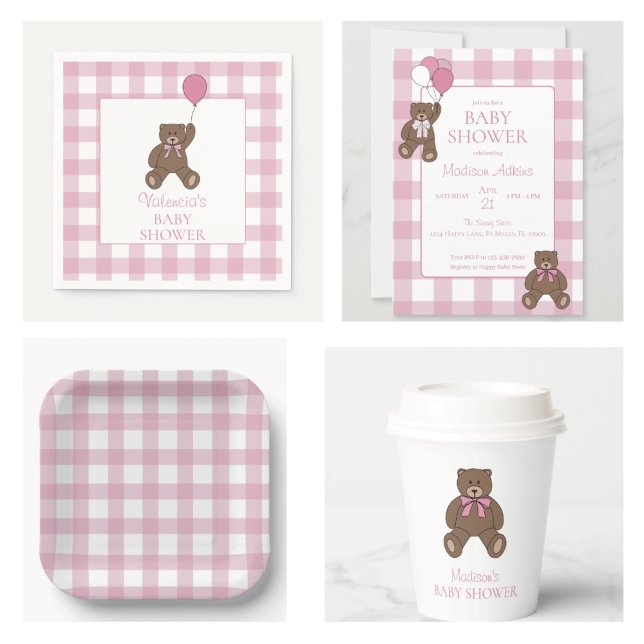 Baby Girl Pink and White Teddy Bear Baby Shower Invitation (Creator Uploaded)