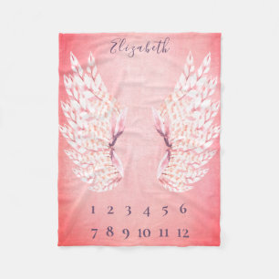 Baby Girl  Pink Angel Wings Monthly Milestone Flee Fleece Blanket