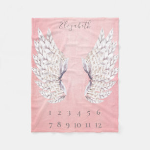 Baby Girl  Pink Angel Wings Monthly Milestone Fleece Blanket