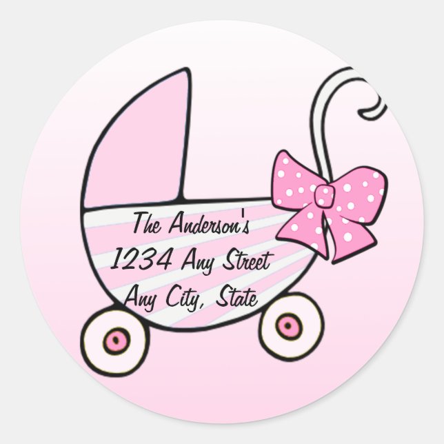 Baby Girl Pink Baby Buggy Classic Round Sticker (Front)