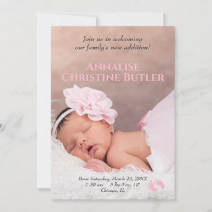 Baby Girl Pink Baby Feet Birth Photo Announcement