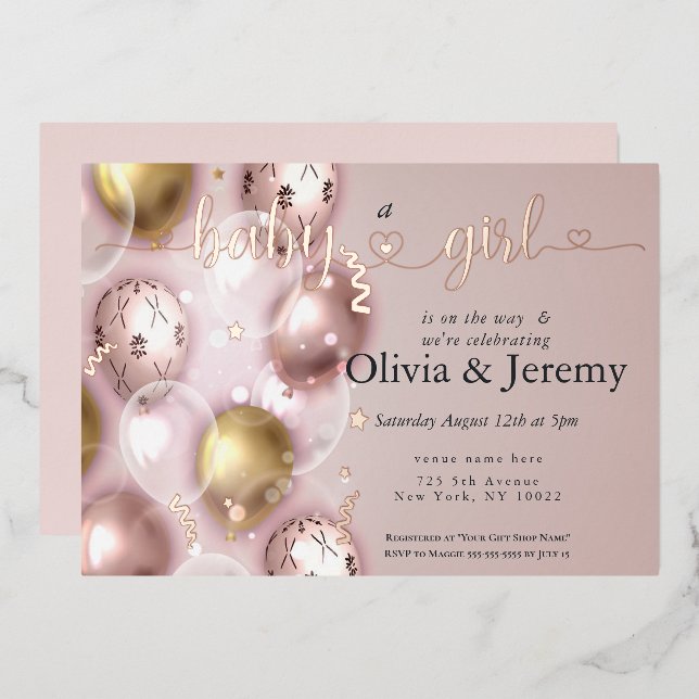 Baby Girl Pink Balloons Baby SHower  (Front/Back)