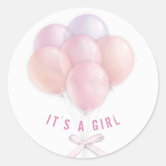 Baby Girl Pink Balloons Classic Round Sticker (Front)