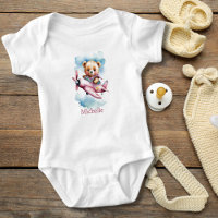 Baby Girl Pink Bear in Aeroplane Baby Gift