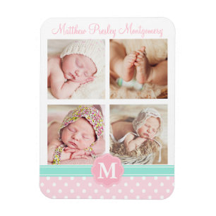Baby Girl Pink Birth Keepsake Personalised Photo Magnet