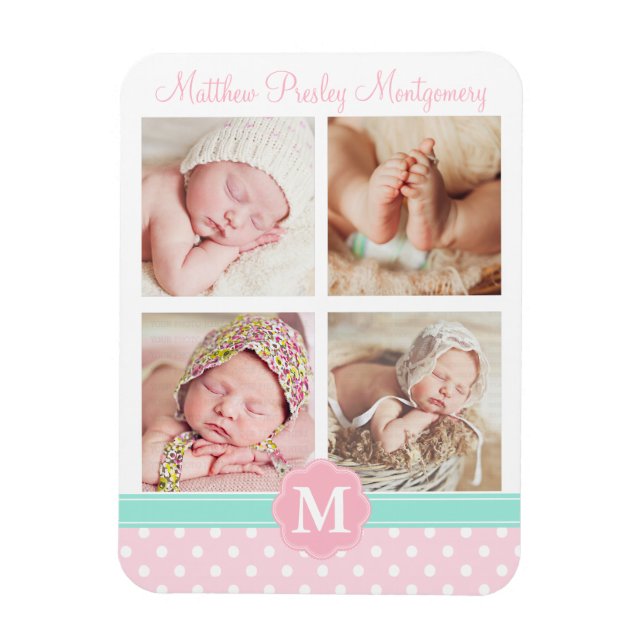 Baby Girl Pink Birth Keepsake Personalised Photo Magnet (Vertical)