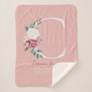 Baby Girl pink birth stats - Letter C - Sherpa Blanket