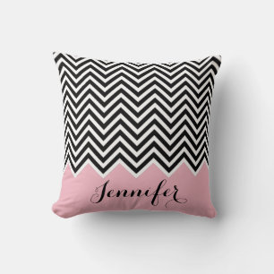 Baby girl pink black and white Chevron Custom Cushion