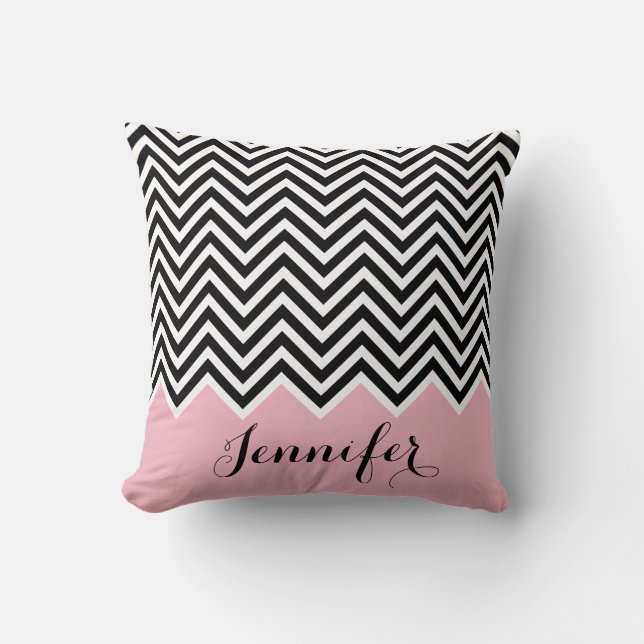 Baby girl pink black and white Chevron Custom Cushion (Front)