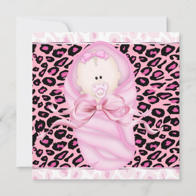 Baby Girl Pink Black Leopard Baby Girl Shower Invitation (Front)
