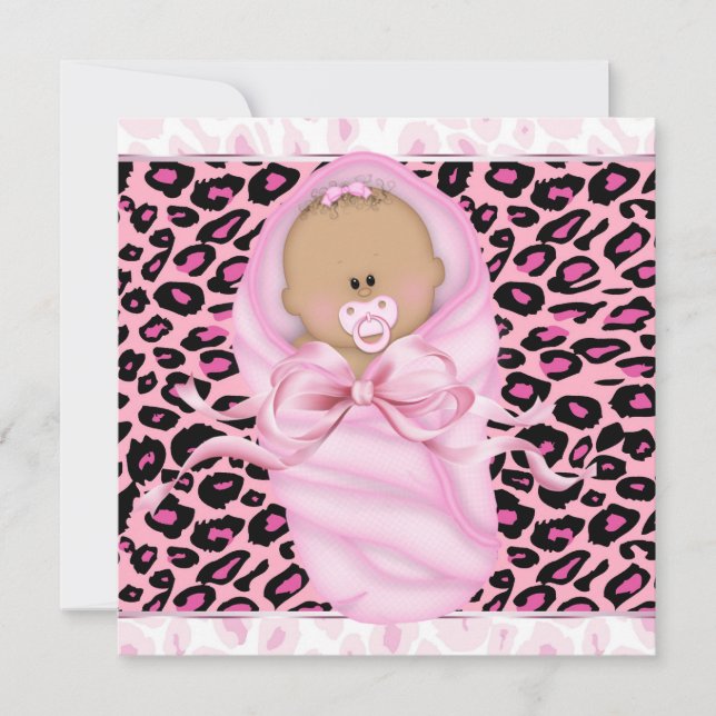 Baby Girl Pink Black Leopard Baby Girl Shower Invitation (Front)