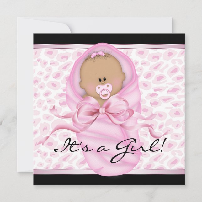 Baby Girl Pink Black Leopard Baby Girl Shower Invitation (Front)
