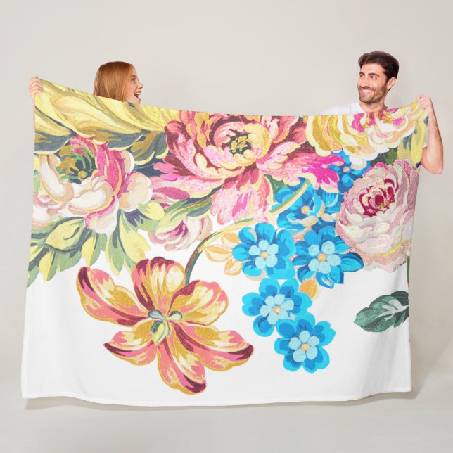 Baby Girl Pink Blue Green Victorian Rose Pattern Fleece Blanket (In Situ)