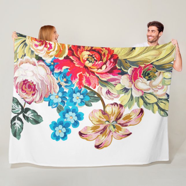 Baby Girl Pink Blue Green Victorian Rose Pattern Fleece Blanket (In Situ)