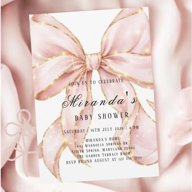 Baby Girl Pink Bow Baby Shower Invitation (Creator Uploaded)
