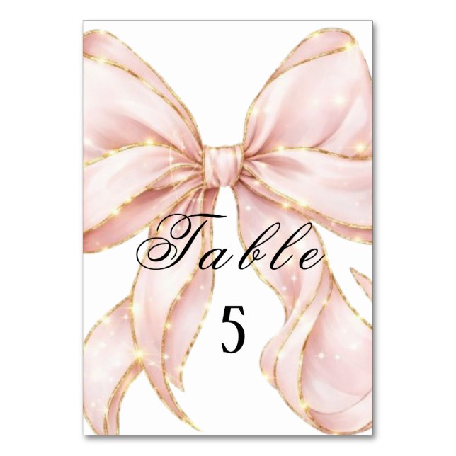 Baby Girl Pink Bow Baby Shower Table Number (Front)