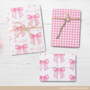 Baby Girl Pink Bow Baby Shower Wrapping Paper
