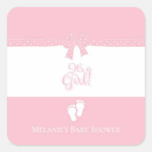 Baby Girl Pink Bows & Little Feet Custom Square Sticker