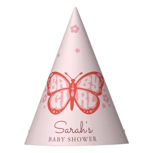 Baby Girl Pink Butterfly Baby Gift Shower Party Hat (Front)