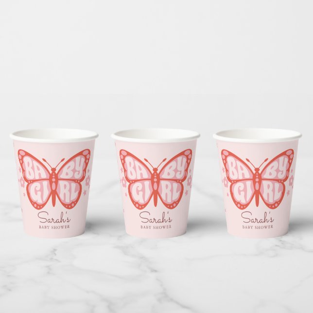 Baby Girl Pink Butterfly Baby Shower Paper Cups (Multi)