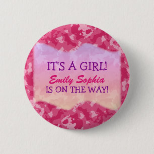 Baby Girl - Pink Camo Themed Baby Shower 6 Cm Round Badge