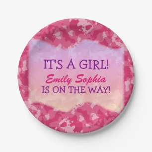 Baby Girl - Pink Camo Themed Baby Shower Paper Plate