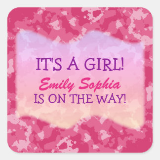 Baby Girl - Pink Camo Themed Baby Shower Square Sticker