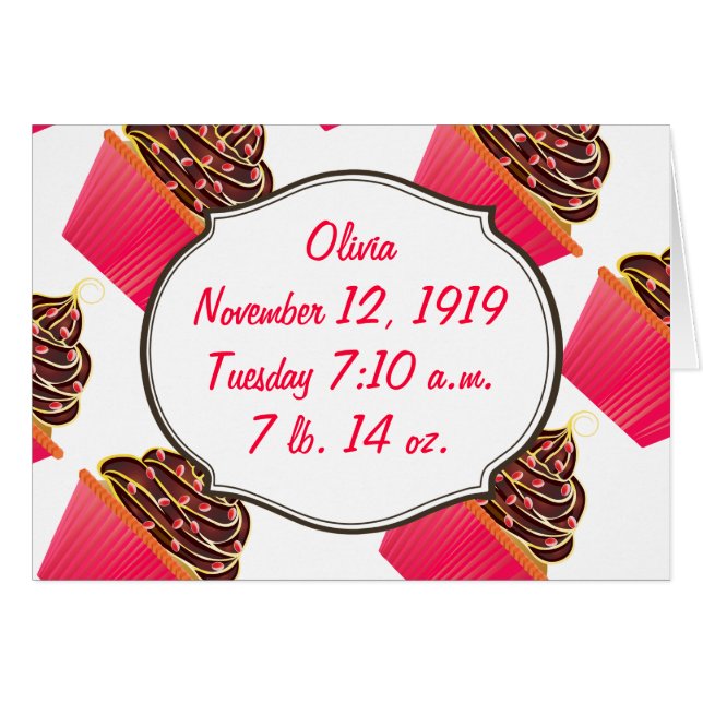 Baby Girl Pink Cupcakes Its a Girl Announcement (Front Horizontal)