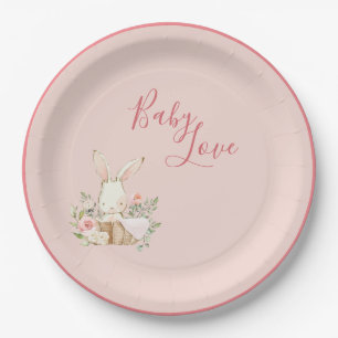 Baby Girl Pink Cute Elegant Script Baby Shower Paper Plate