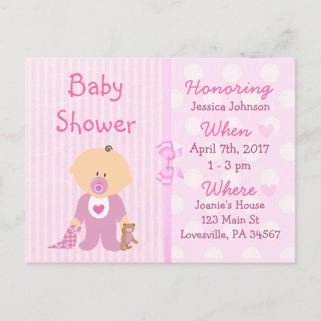 Baby Girl Pink Doll Baby Shower Invitation (Front)