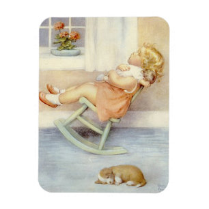 Baby Girl Pink Dress Rocking Chair Magnet