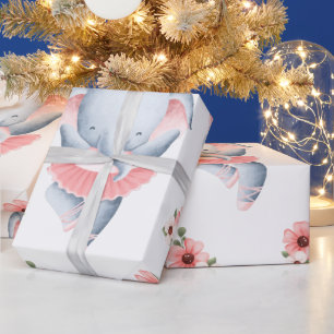 Baby girl pink elephant wrapping paper