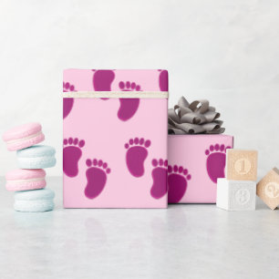 Baby Girl Pink Faux Embroidery Print Pattern Wrapping Paper