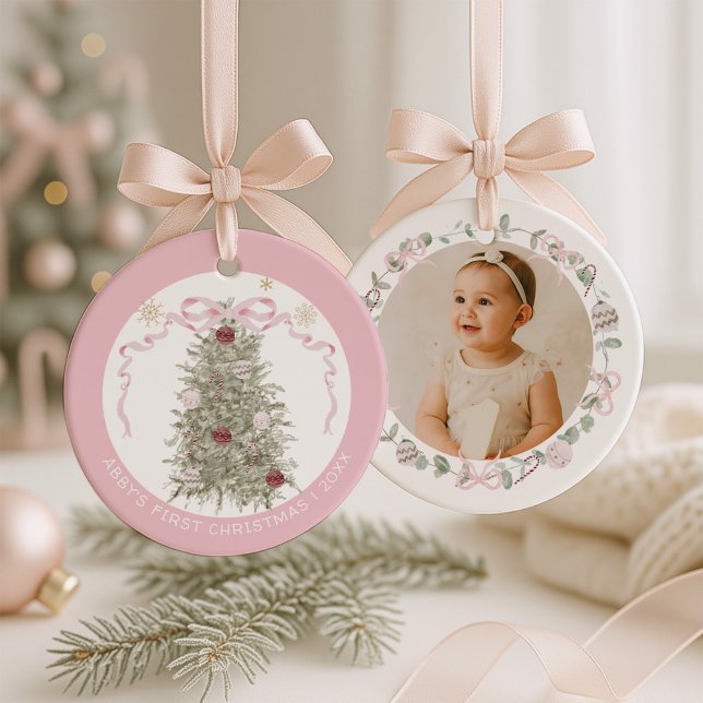Baby Girl Pink First Christmas Photo Ceramic  Ceramic Tree Decoration (Creator Uploaded)