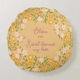 Baby girl pink floral cute botanical flowers round cushion