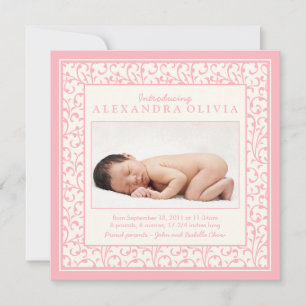Baby Girl Pink Floral Photo Birth Announcement