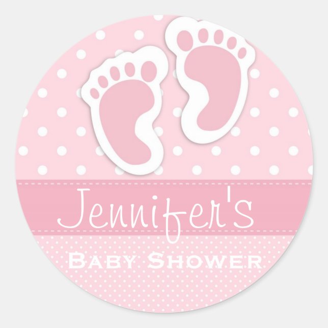 Baby Girl Pink Footprint Polka Dot Shower Stickers (Front)