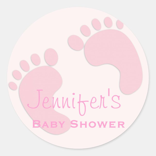 Baby Girl Pink Footprint Simple Shower Stickers (Front)