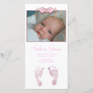 Baby Girl Pink Footprints Birth Announcement