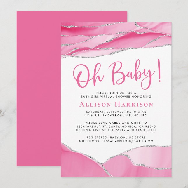 Baby Girl Pink Geode Virtual Shower Invitation (Front/Back)