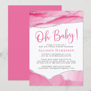 Baby Girl Pink Geode Virtual Shower Invitation