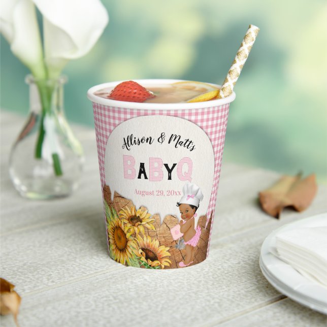 Baby Girl Pink Gingham Sunflowers Baby Q BBQ Paper Paper Cups (Insitu)