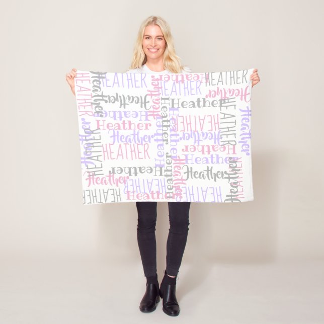 Baby Girl Pink/Grey Personalised Custom Name Fleece Blanket (In Situ)