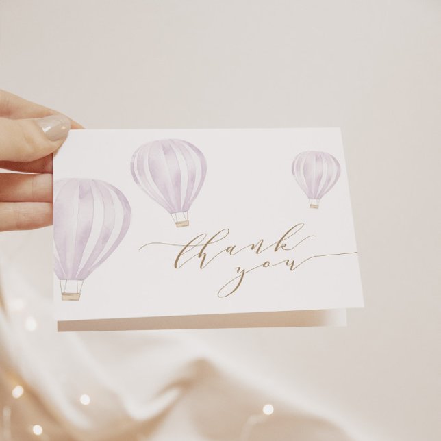 Baby Girl Pink Horizontal Hot Air Balloon Thank You Card (Creator Uploaded)