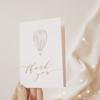 Baby Girl Pink Hot Air Balloon Thank You Card
