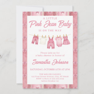 Baby Girl Pink Jean Denim Baby Shower Invitation