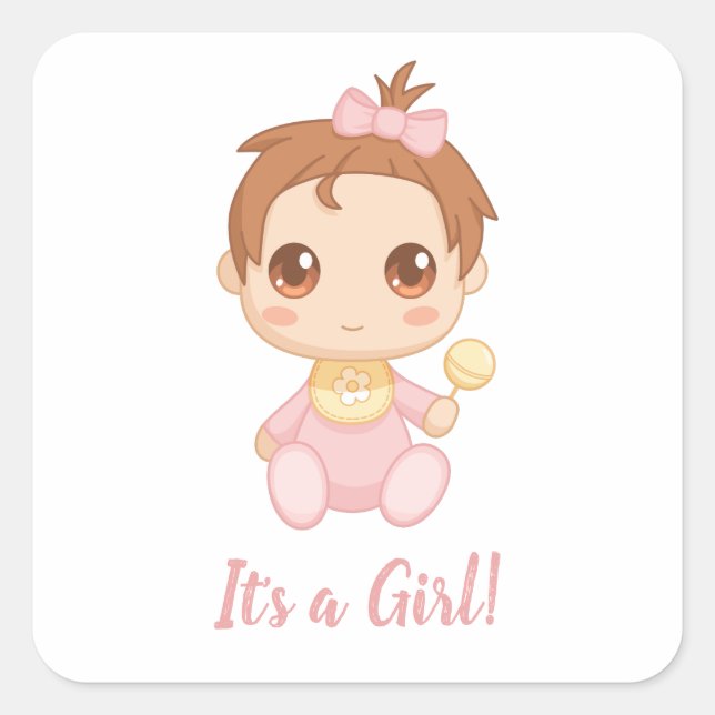 Baby Girl Pink Jumpsuit Custom Text Square Sticker (Front)